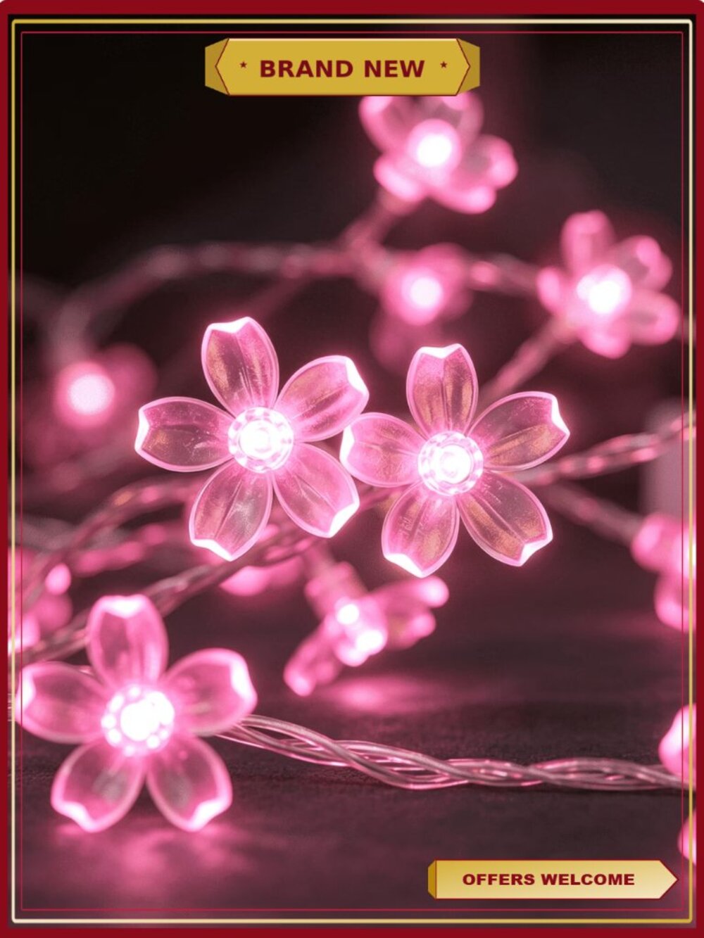 100 LED Cherry Blossom Fairy String Lights 33ft Indoor Outdoor